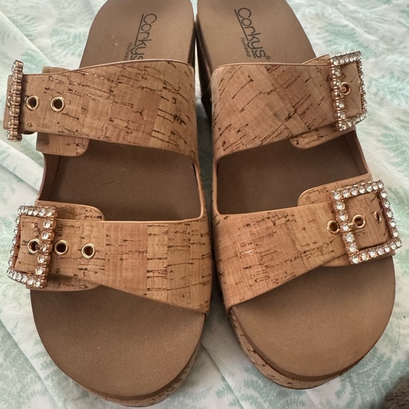 Corkys Women's Cork Wedge Sandals with Rhinestone Buckle - Picture 2 of 6